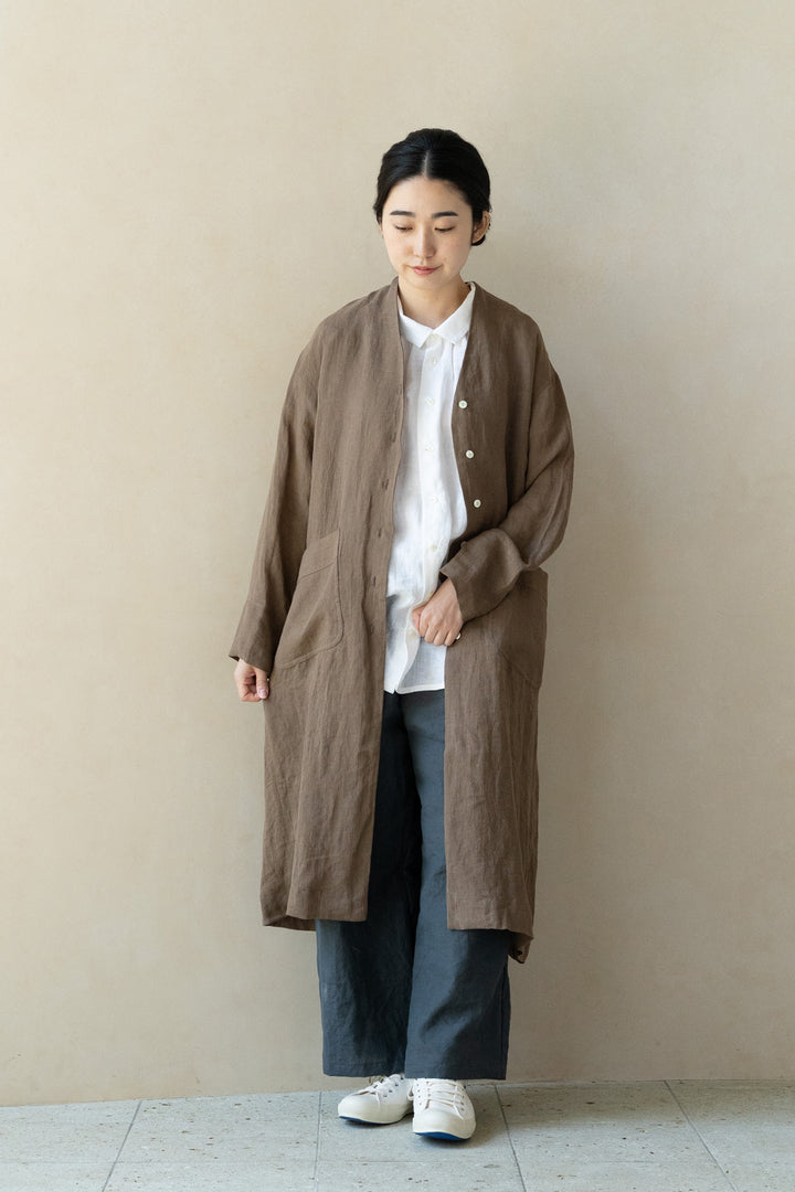ロングカーディガン<br>麻<br>カーキ