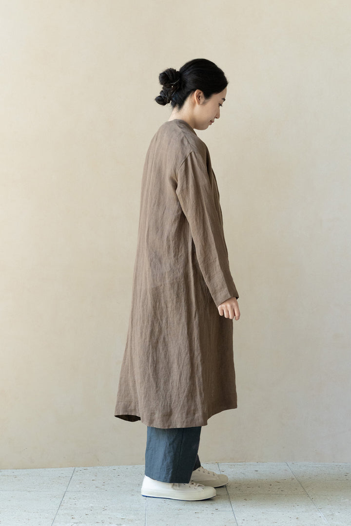 ロングカーディガン<br>麻<br>カーキ