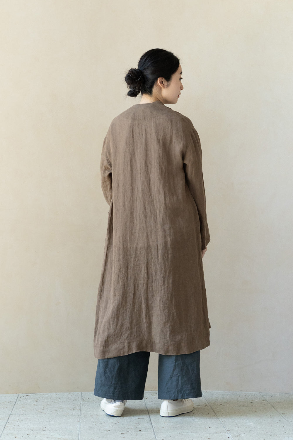 ロングカーディガン<br>麻<br>カーキ