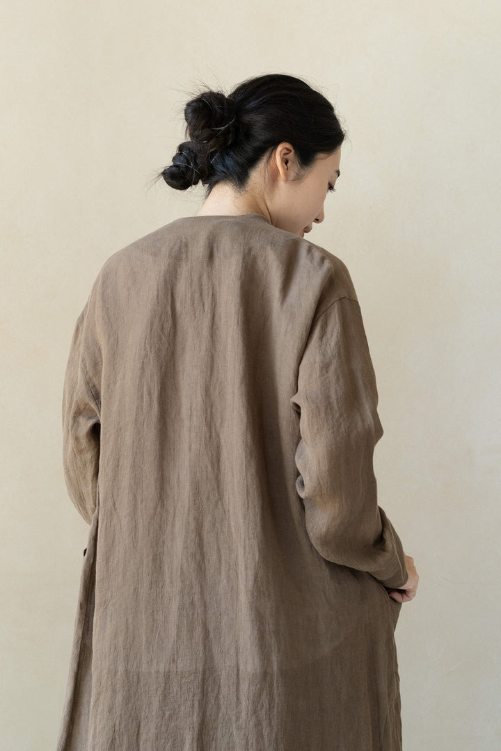 ロングカーディガン<br>麻<br>カーキ