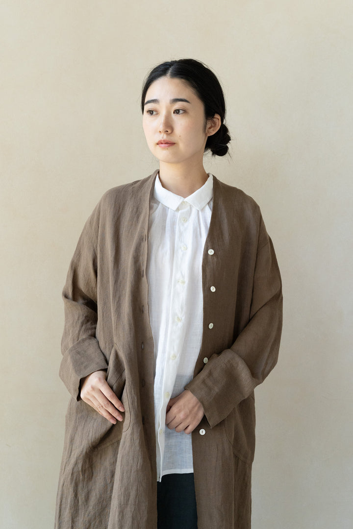 ロングカーディガン<br>麻<br>カーキ