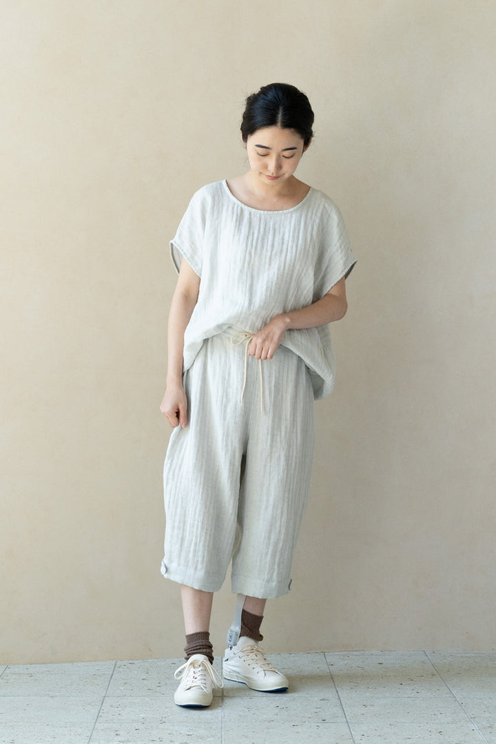 フレンチ袖シャツ<br>綿麻
