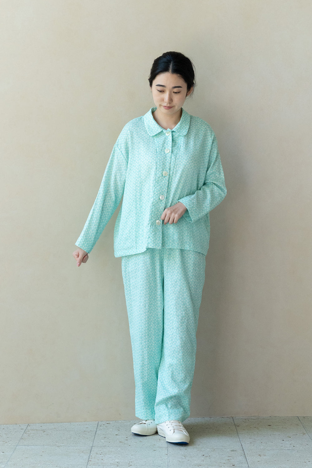 Gauze pajamas slub ladies blue stripe 