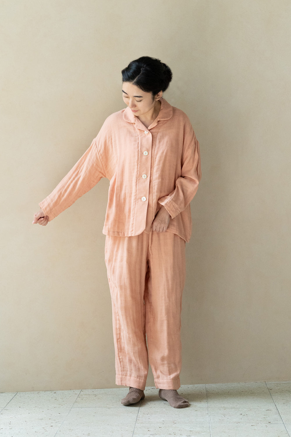 Warm gauze pajamas ladies lemon stripe 