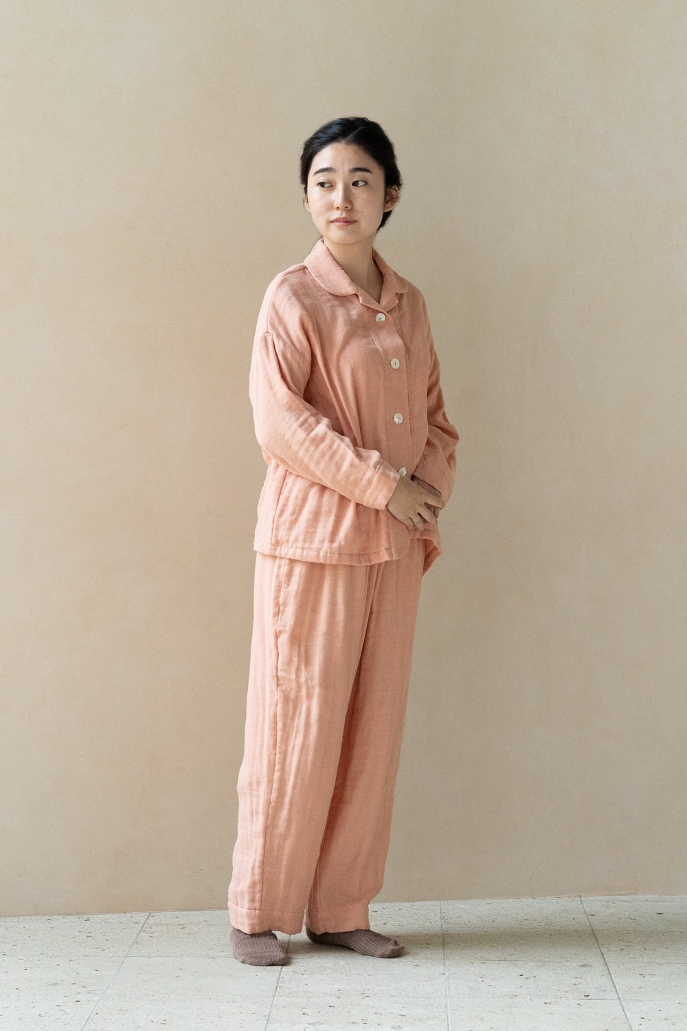 Warm gauze pajamas ladies lemon stripe 