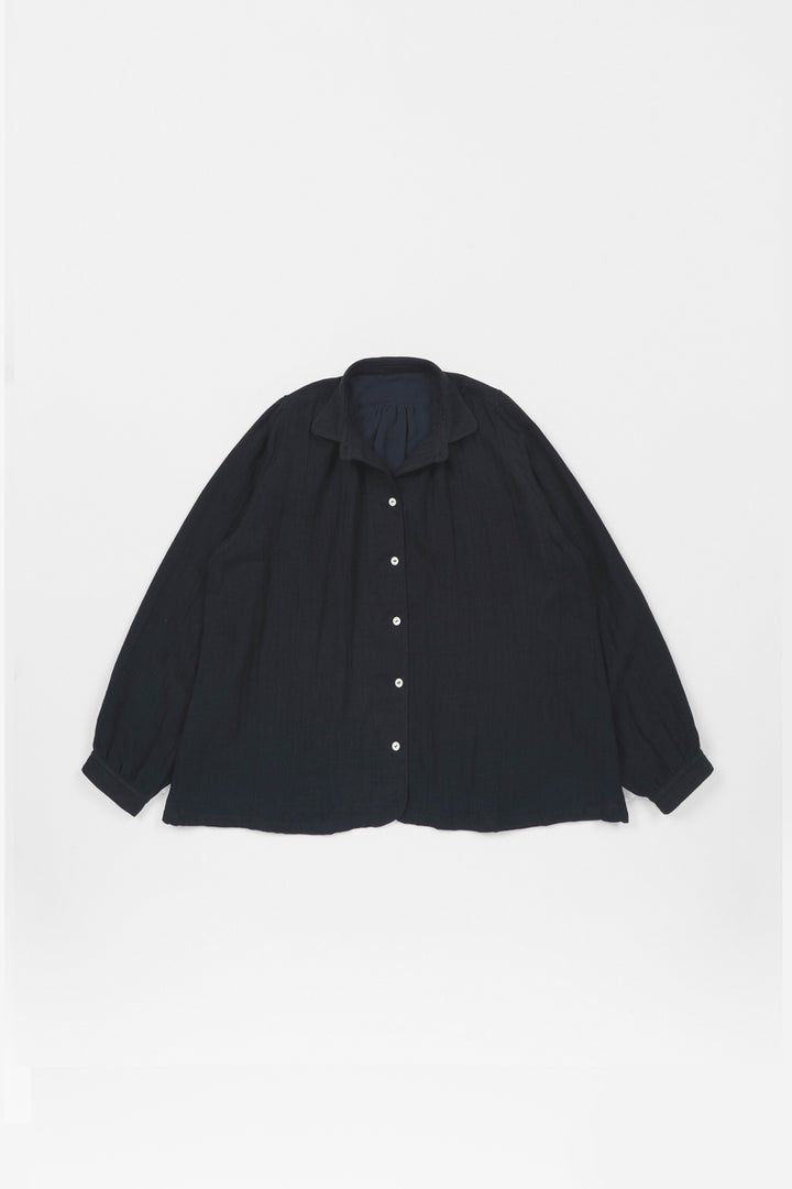 blouse cotton linen<br> AB8320B740<br> dark blue 