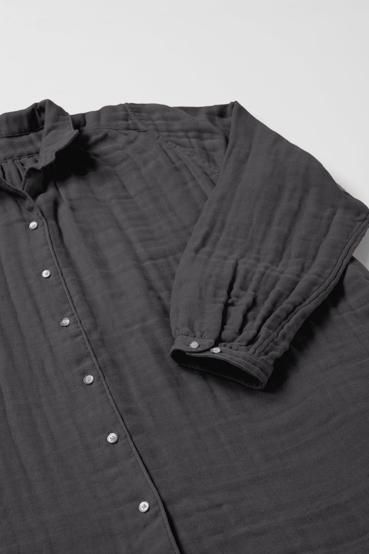あたたかいシャツ<br>綿ワッシャー　グレー
