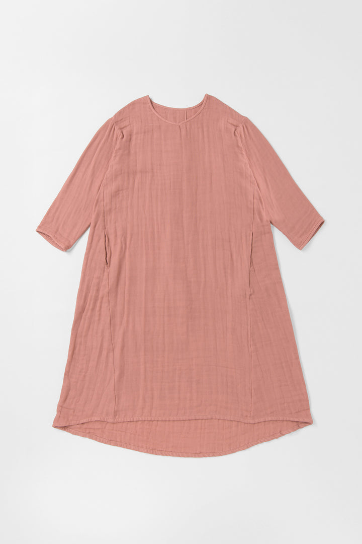 あたたかいAラインワンピース<br>綿ワッシャー<br>ピンク