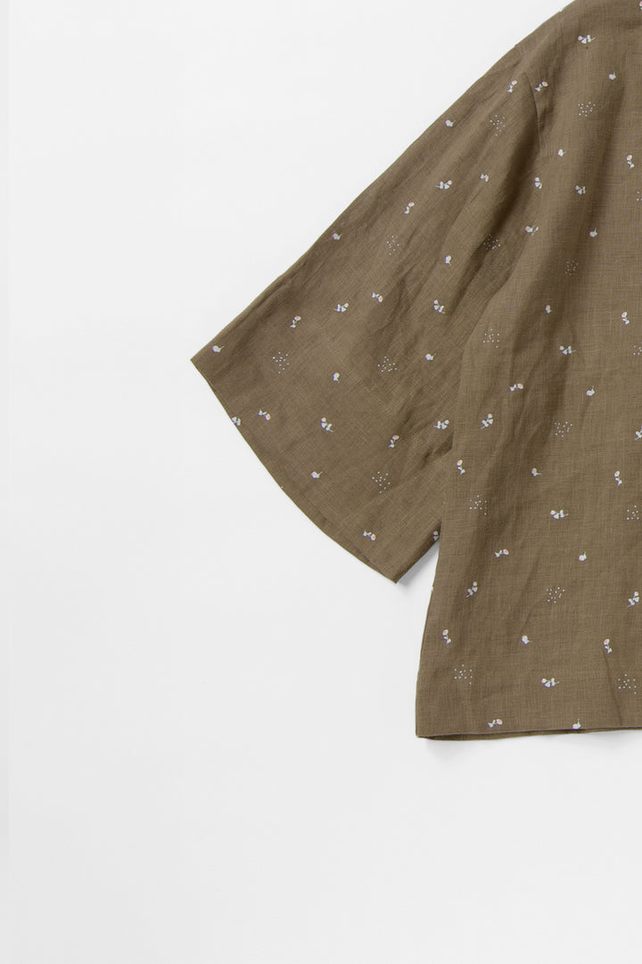 French sleeve shirt cotton linen dark blue 