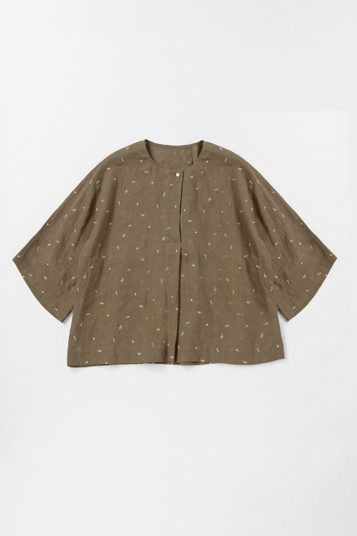 French sleeve shirt cotton linen dark blue 