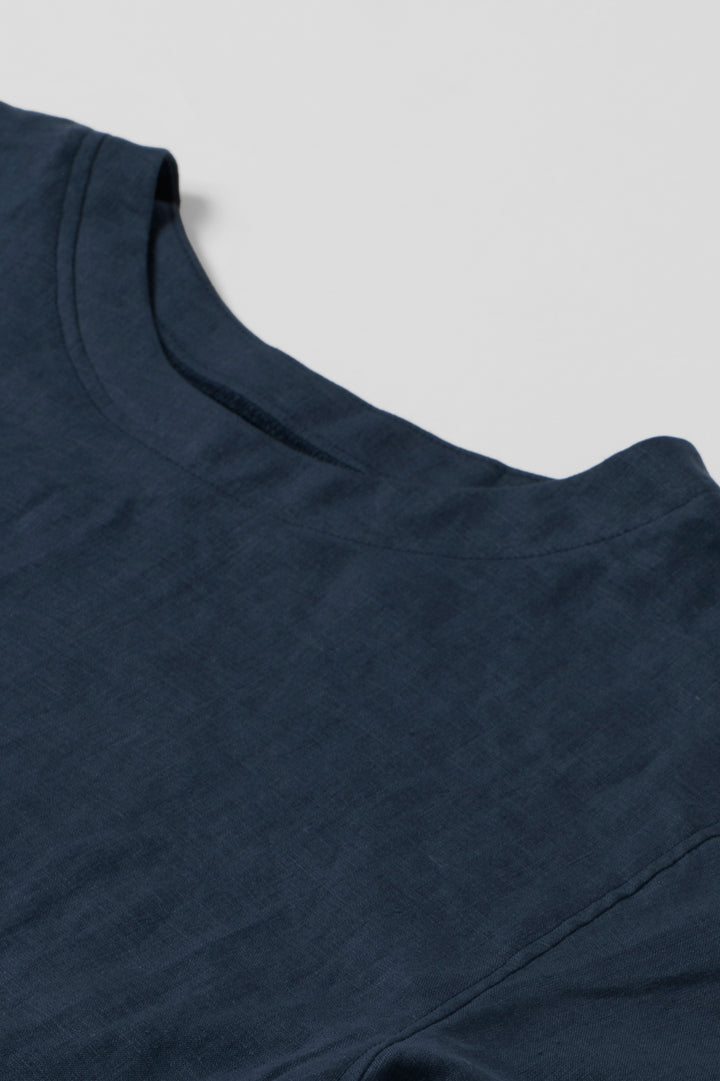 French sleeve shirt cotton linen dark blue 