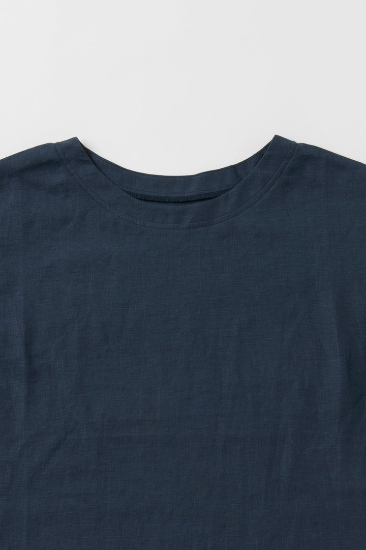 French sleeve shirt cotton linen dark blue 