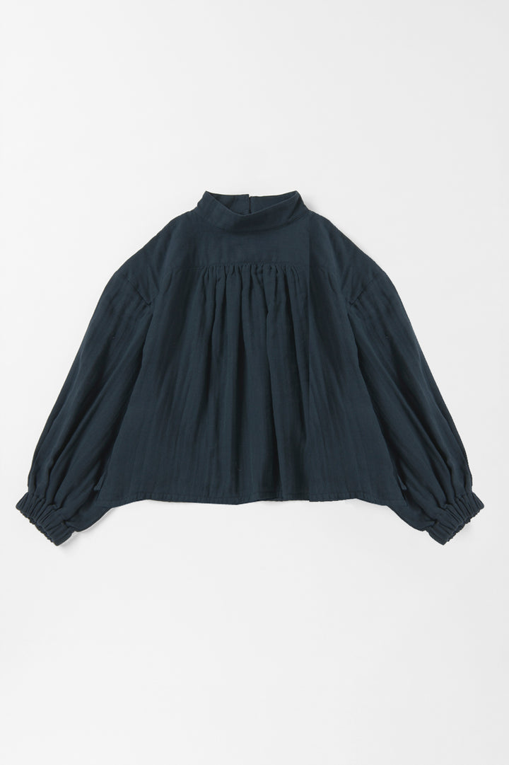 あたたかいパフスリーブブラウス<br>ネイビー