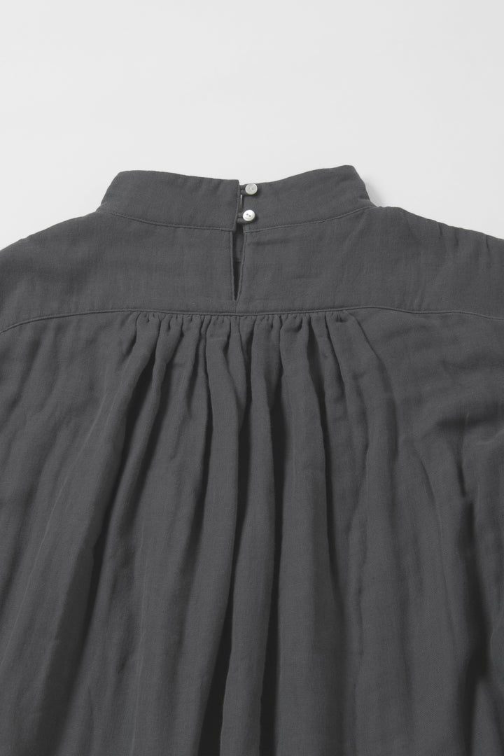 あたたかいパフスリーブロングブラウス<br>綿ワッシャー　グレー