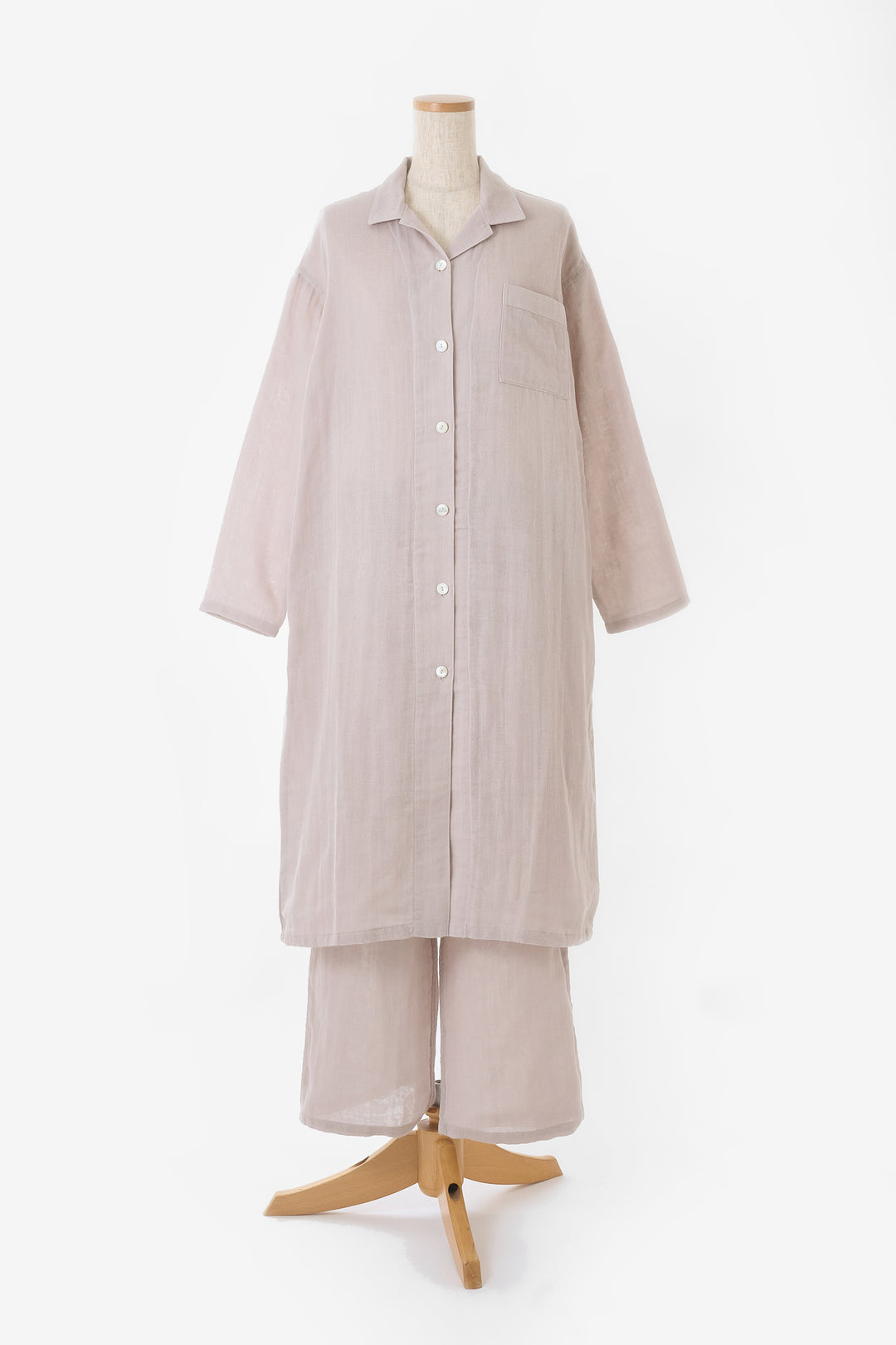 ガーゼパイピングパジャマロング<br>レディス<br>ニュートラルピンク