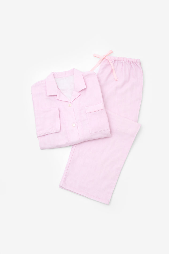 あたたかいガーゼロングパジャマ<br>レディス<br>ピンクストライプ