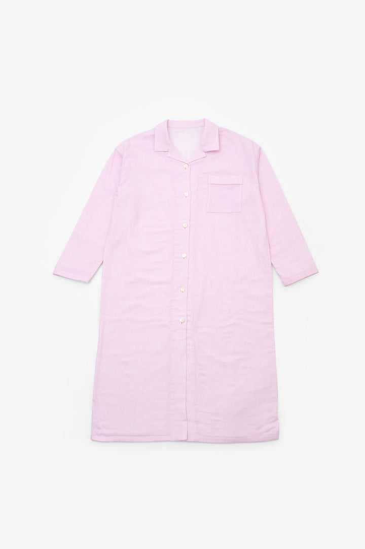あたたかいガーゼロングパジャマ<br>レディス<br>ピンクストライプ