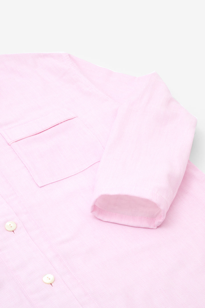 あたたかいガーゼロングパジャマ<br>レディス<br>ピンクストライプ