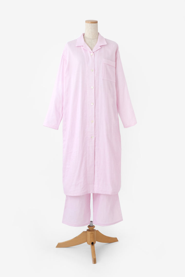 あたたかいガーゼロングパジャマ<br>レディス<br>ピンクストライプ