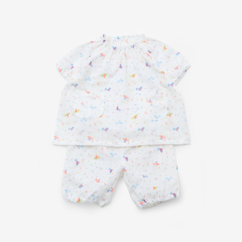 夏ガーゼスモックパジャマ<br>bird<br>80-150㎝