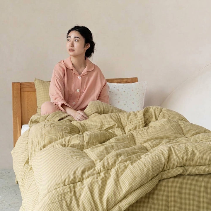 薄綿布団<br>綿ワッシャー<br>ギンガムチェックグリーン