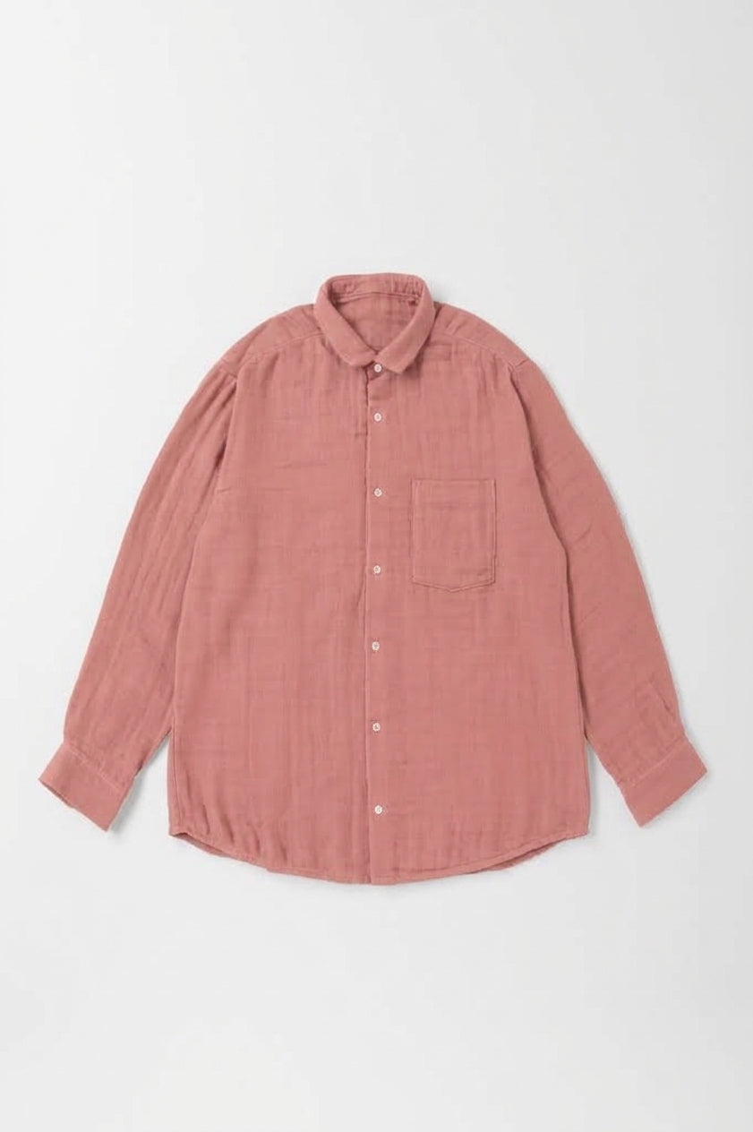 あたたかいメンズシャツ<br>綿ワッシャー<br>ブラウン　ピンク
