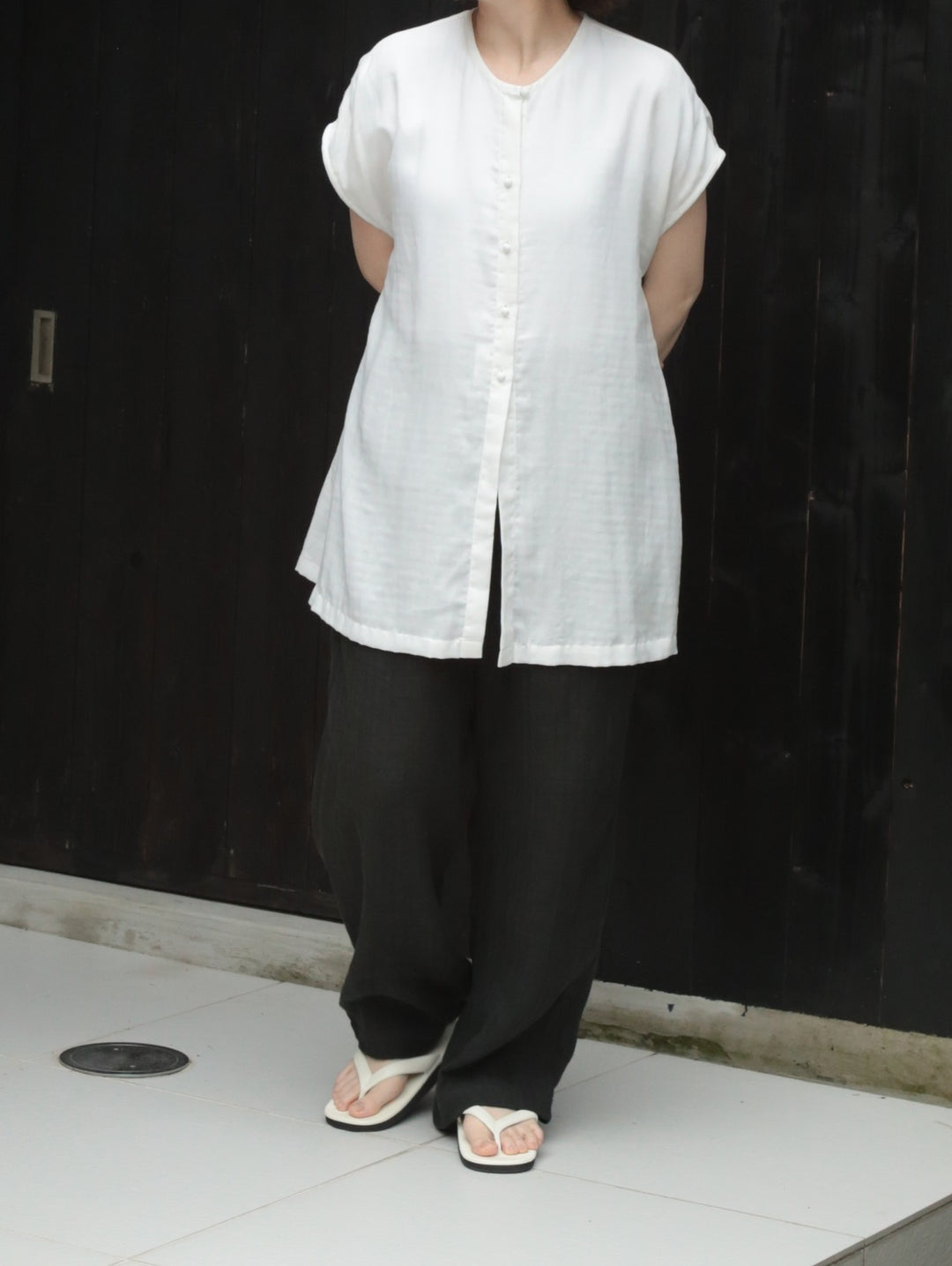 slit blouse navy