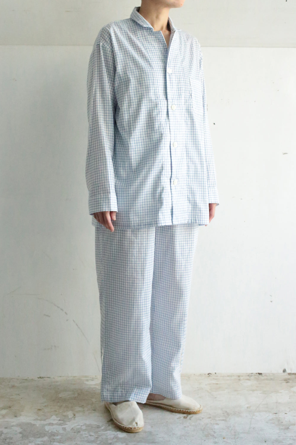 ガーゼパジャマ<br>メンズ<br>チェックサックス