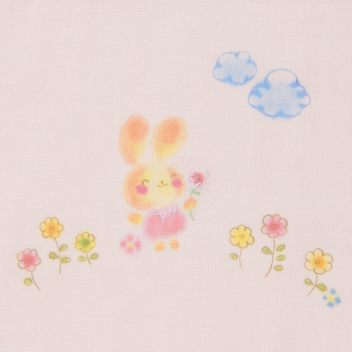ガーゼブランケット<br>手描＆手刺繍　うさぎ