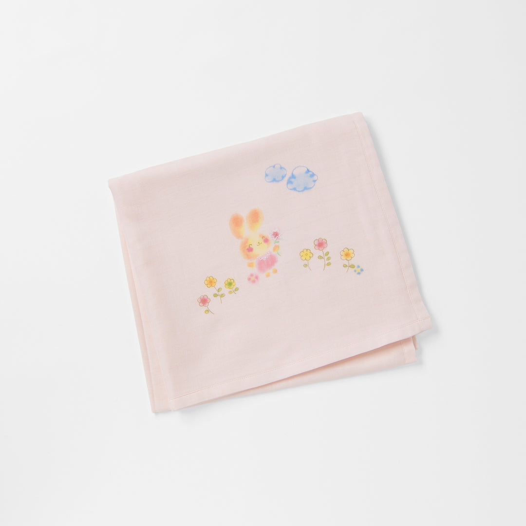 ガーゼブランケット<br>手描＆手刺繍　うさぎ