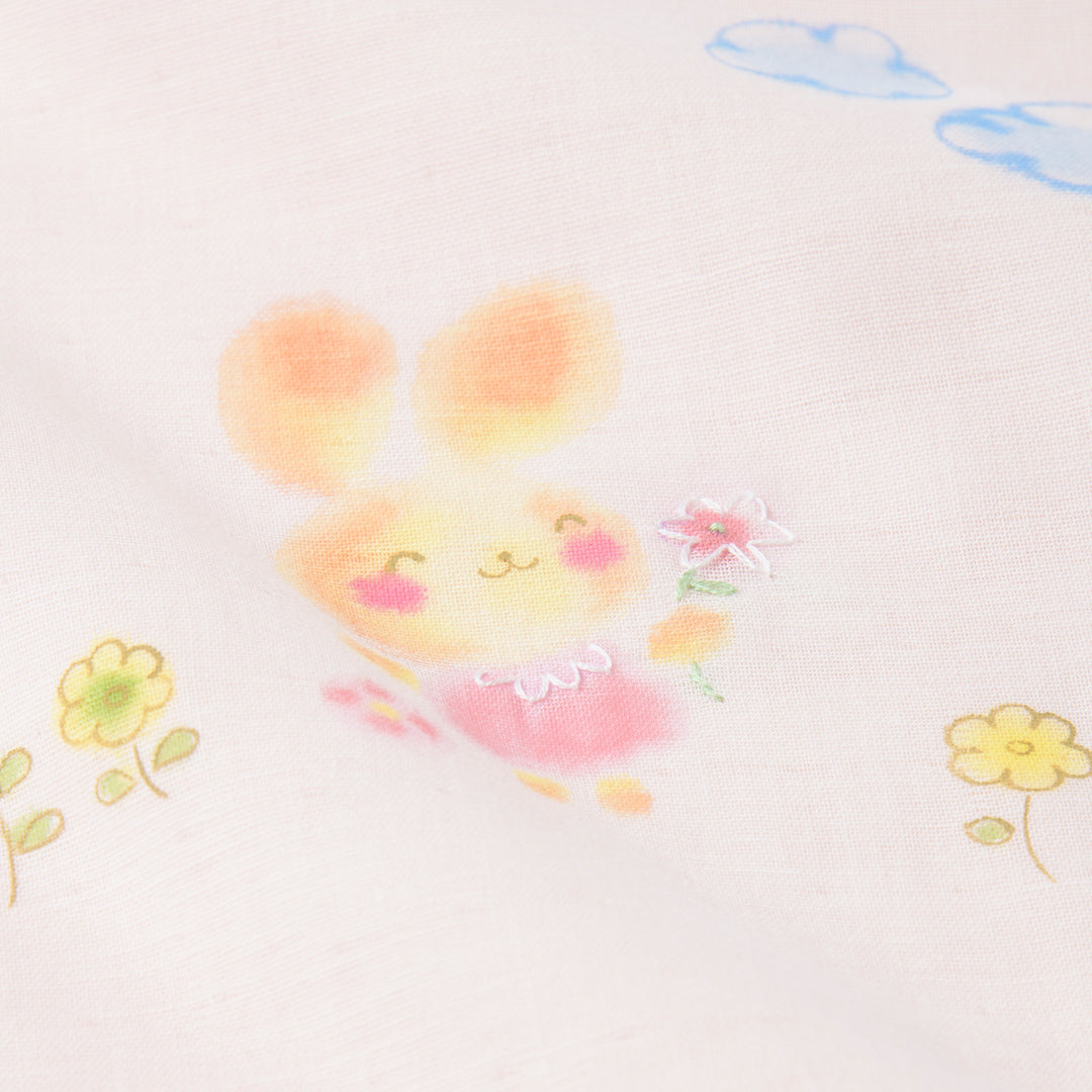ガーゼブランケット<br>手描＆手刺繍　うさぎ