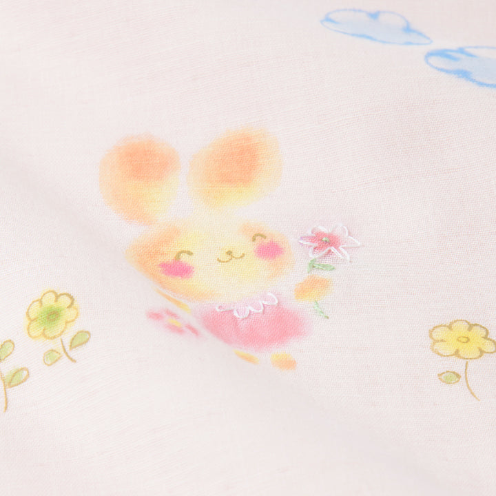 ガーゼブランケット<br>手描＆手刺繍　うさぎ