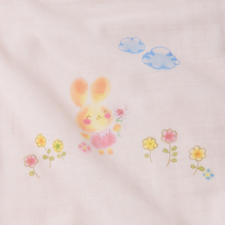ガーゼブランケット<br>手描＆手刺繍　うさぎ