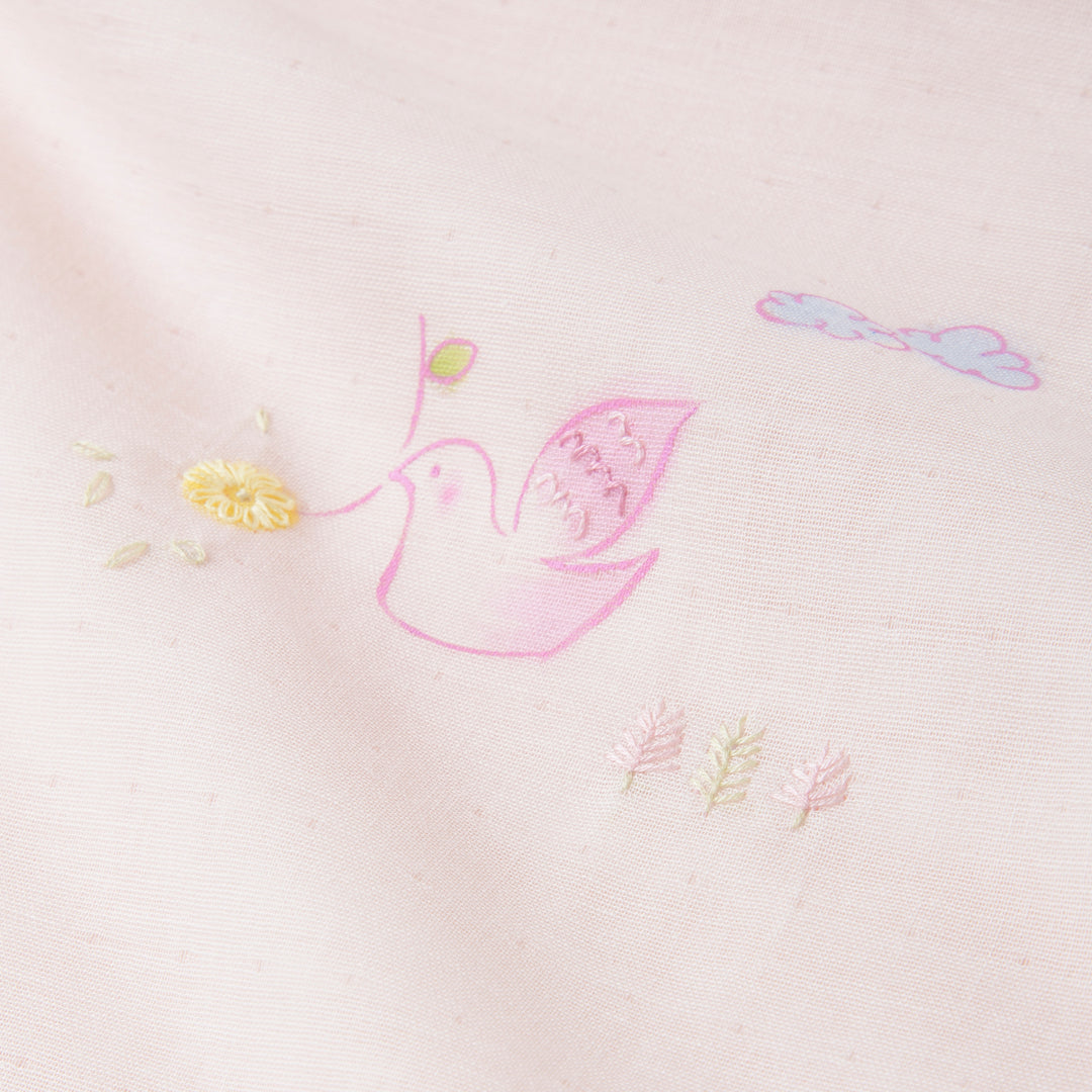 ガーゼブランケット<br>手描＆手刺繍　Peaceピンク