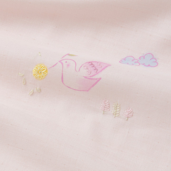 ガーゼブランケット<br>手描＆手刺繍　Peaceピンク