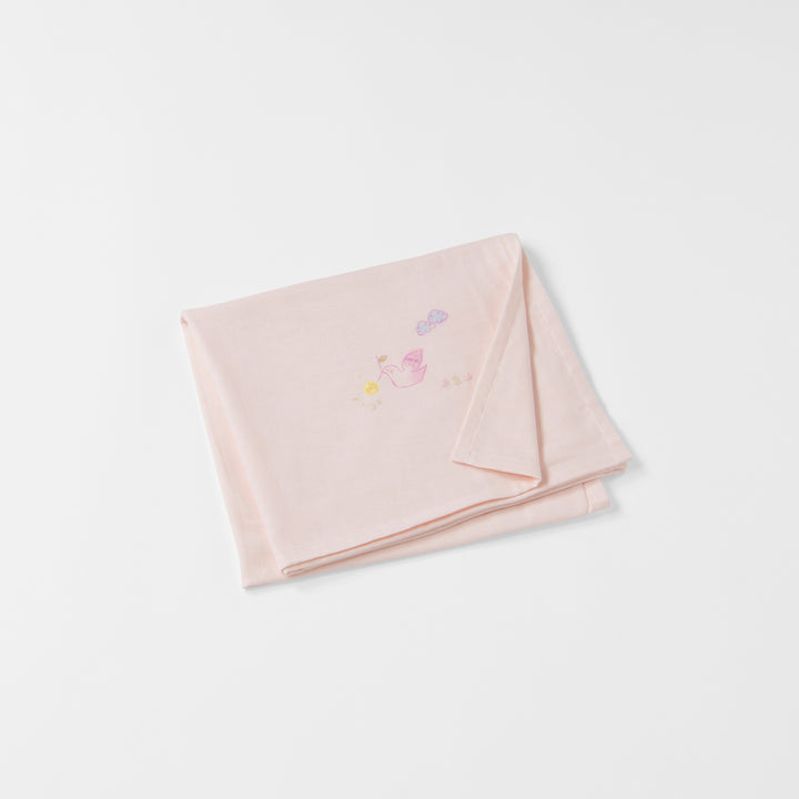 ガーゼブランケット<br>手描＆手刺繍　Peaceピンク