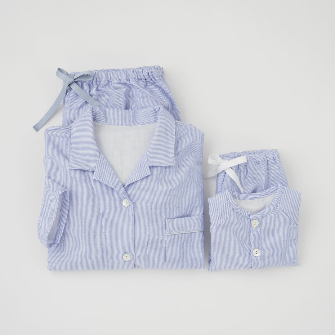 Warm gauze pajamas ladies blue stripes 